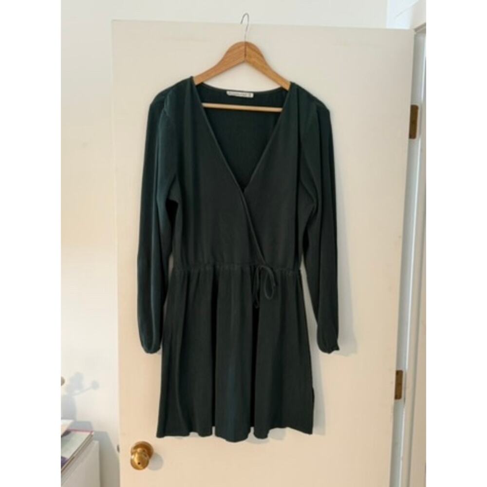 Dark Green Pleated Dress Long Sleeve Mini Romantic Soft Girl‎ Minimalist Chic ✨